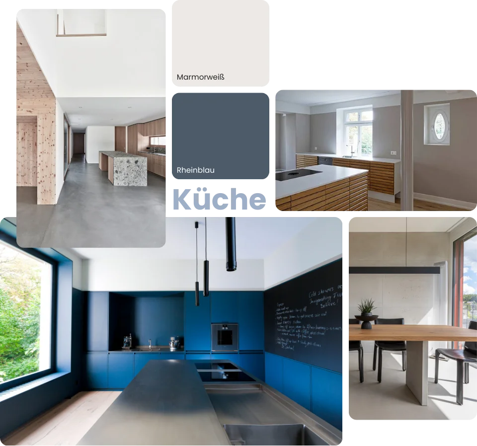 Collage mit verschiedenen Bildern und Farben der Wandgestaltung in der Küche
